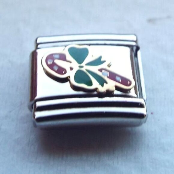 Enamel candy cane 9mm stainless steel italian charm bracelet link new - Picture 1 of 2